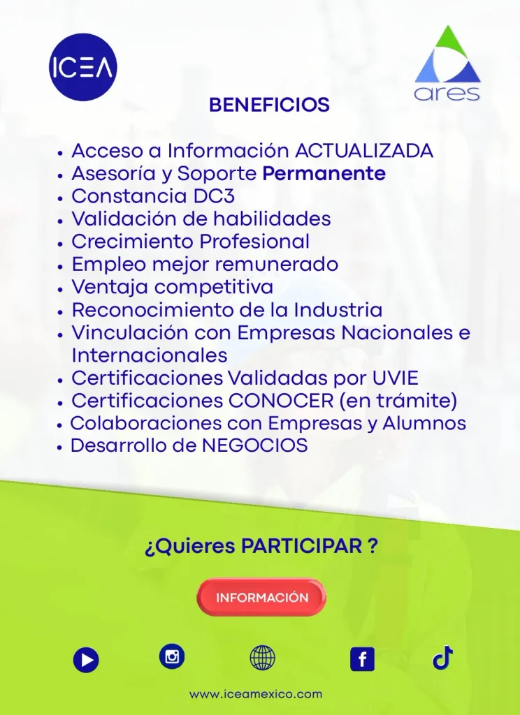 Beneficios del taller DW5 ARES: constancia DC3, validación de habilidades, asesoría y soporte permanente, certificaciones validadas por UVIE, certificaciones CONOCER en trámite, vinculación con empresas nacionales e internacionales y desarrollo de negocios
